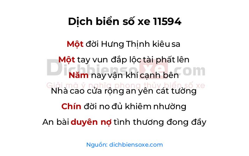 Dịch thơ biển số 11594