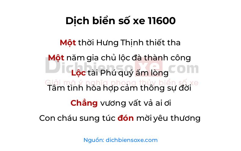 Dịch thơ biển số 11600