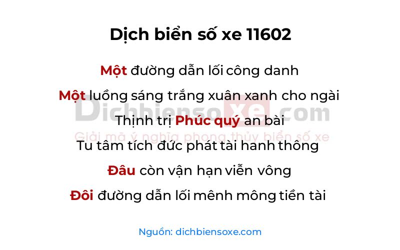 Dịch thơ biển số 11602