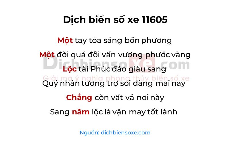 Dịch thơ biển số 11605