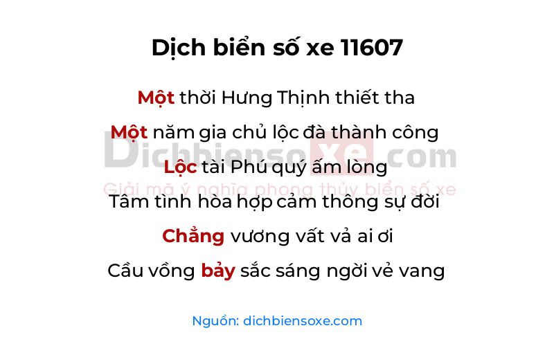 Dịch thơ biển số 11607