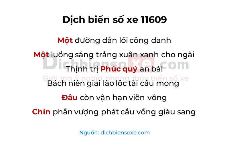Dịch thơ biển số 11609