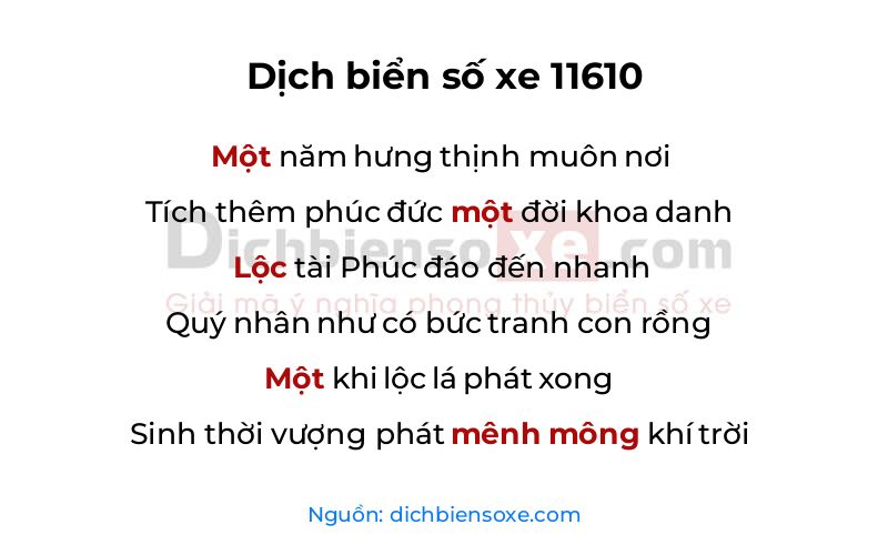 Dịch thơ biển số 11610