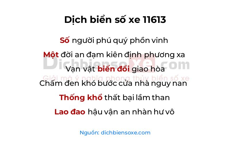 Dịch thơ biển số 11613