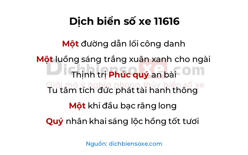 Dịch thơ biển số 11616