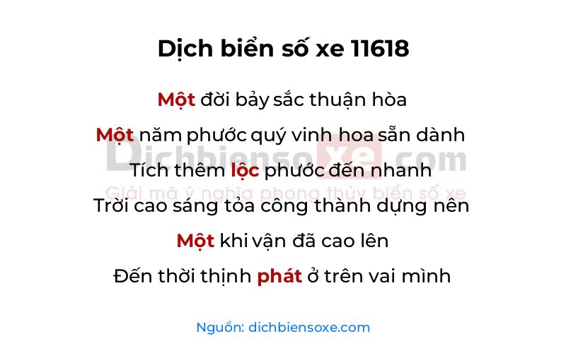 Dịch thơ biển số 11618