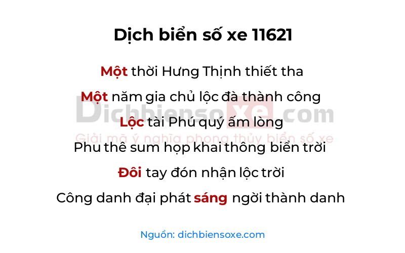 Dịch thơ biển số 11621