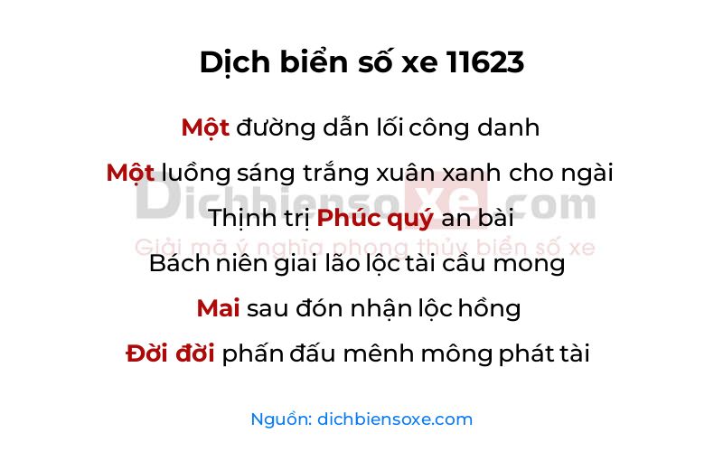 Dịch thơ biển số 11623