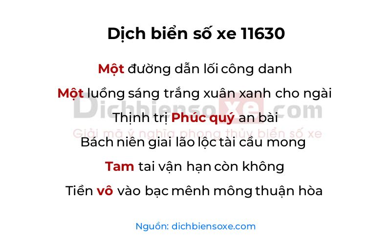 Dịch thơ biển số 11630