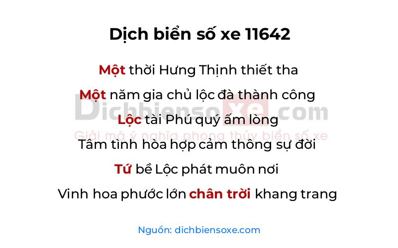 Dịch thơ biển số 11642