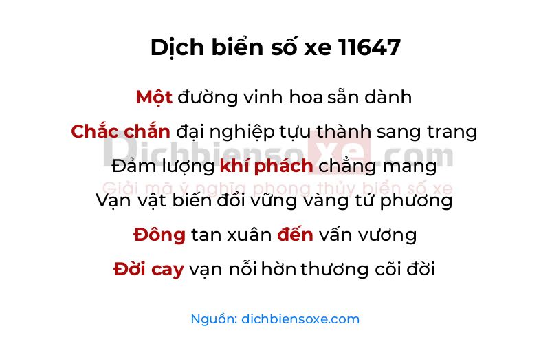 Dịch thơ biển số 11647
