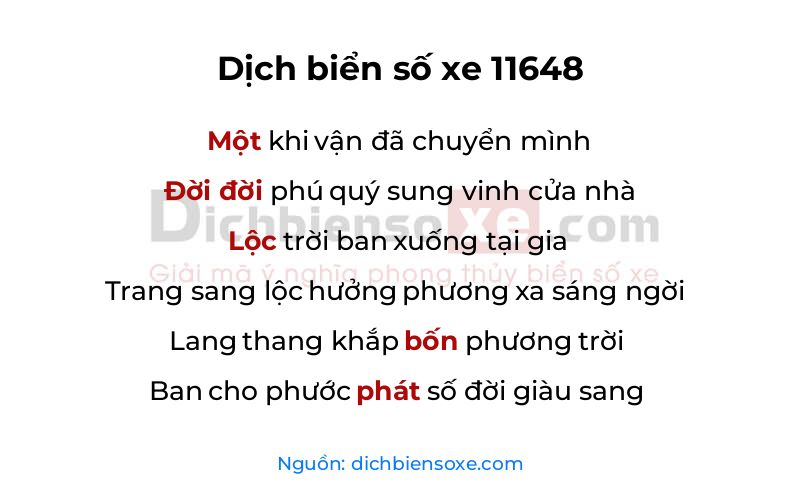 Dịch thơ biển số 11648