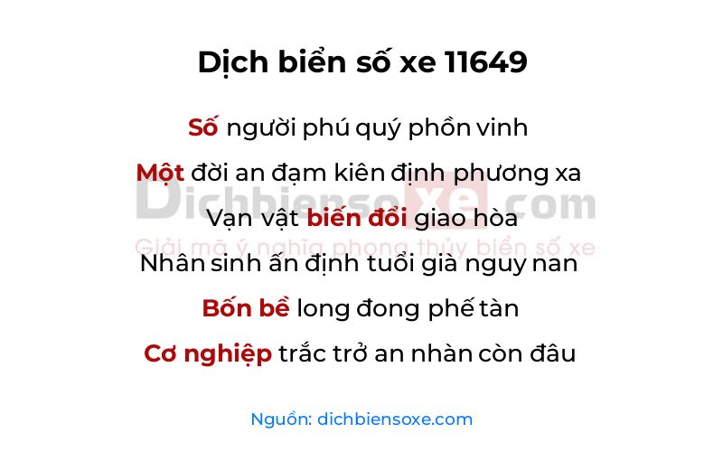 Dịch thơ biển số 11649