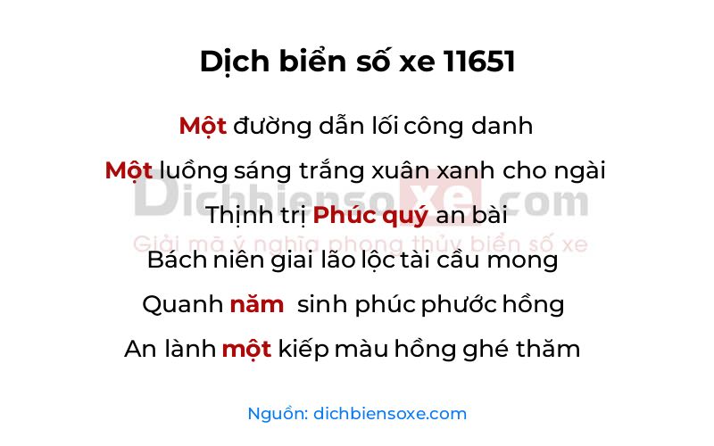 Dịch thơ biển số 11651