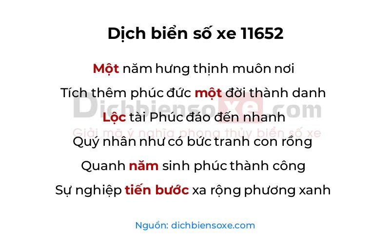 Dịch thơ biển số 11652
