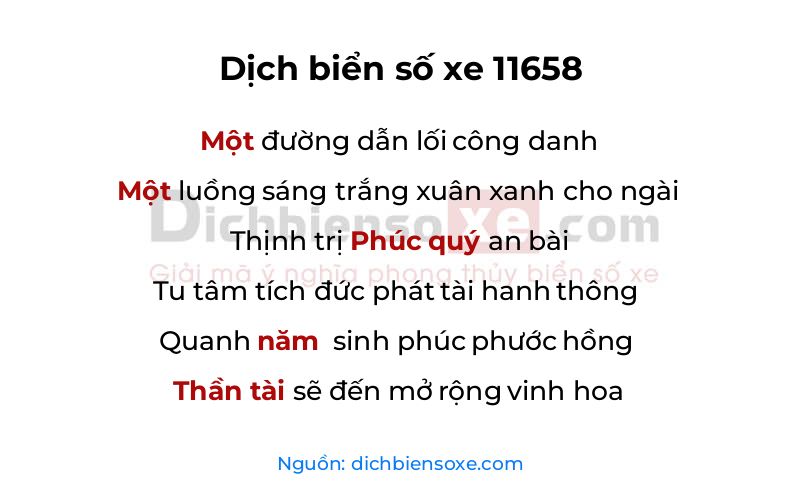 Dịch thơ biển số 11658