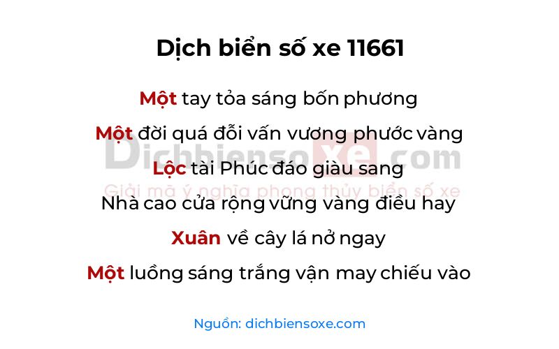 Dịch thơ biển số 11661