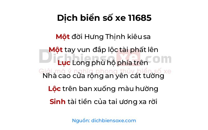 Dịch thơ biển số 11685