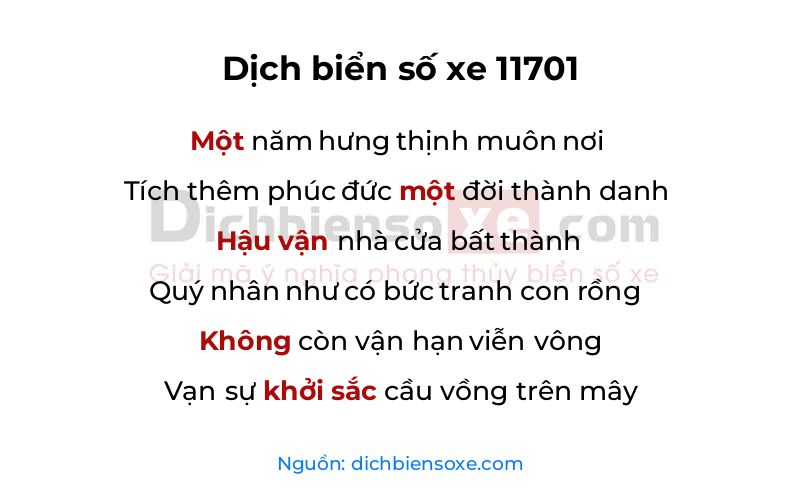 Dịch thơ biển số 11701