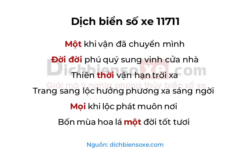Dịch thơ biển số 11711
