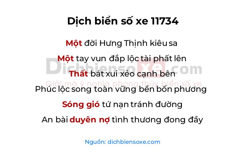 Dịch thơ biển số 11734