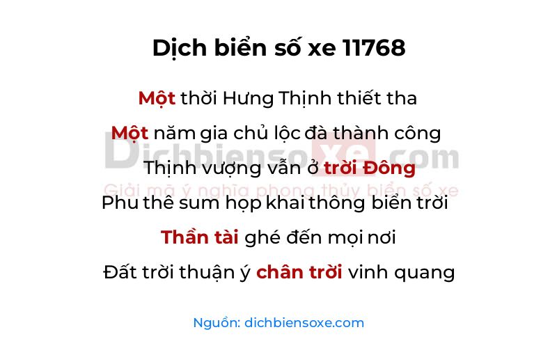 Dịch thơ biển số 11768