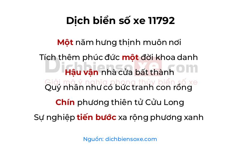 Dịch thơ biển số 11792