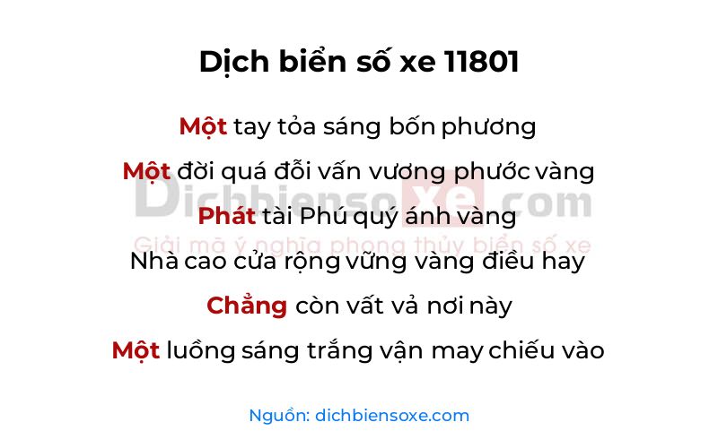 Dịch thơ biển số 11801