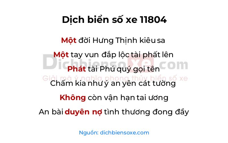 Dịch thơ biển số 11804
