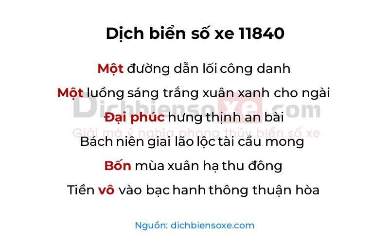 Dịch thơ biển số 11840