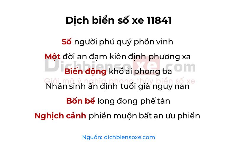 Dịch thơ biển số 11841