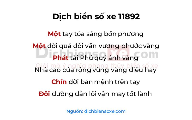 Dịch thơ biển số 11892