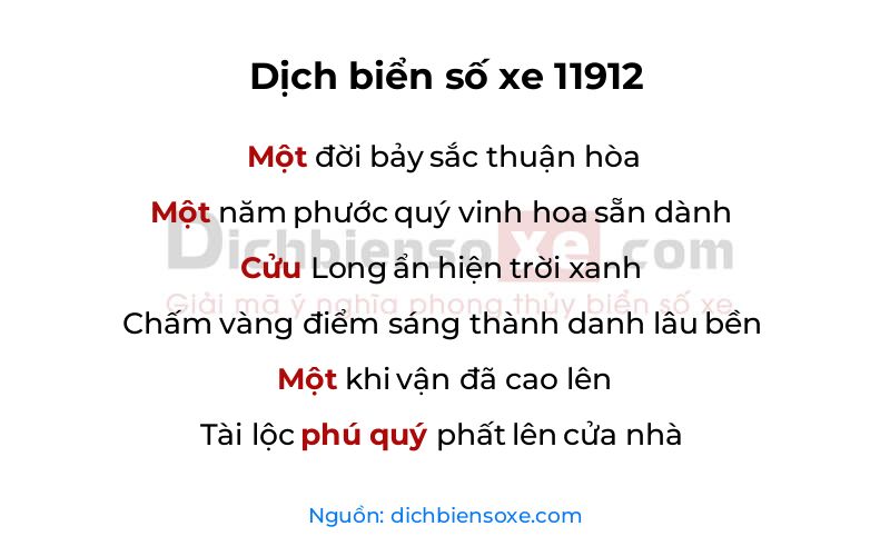 Dịch thơ biển số 11912