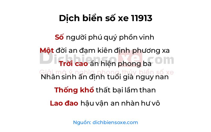 Dịch thơ biển số 11913