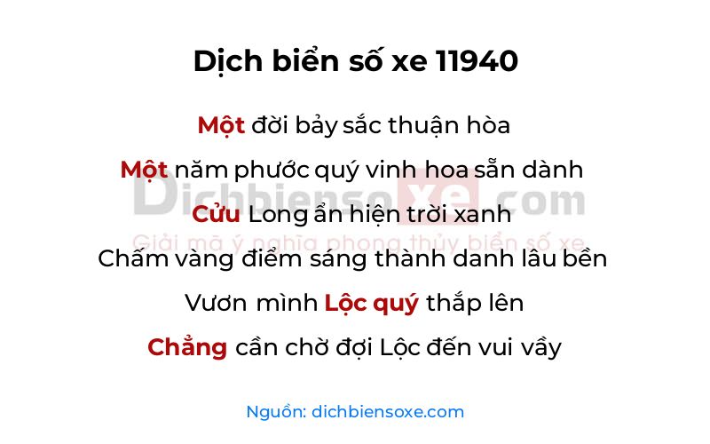 Dịch thơ biển số 11940