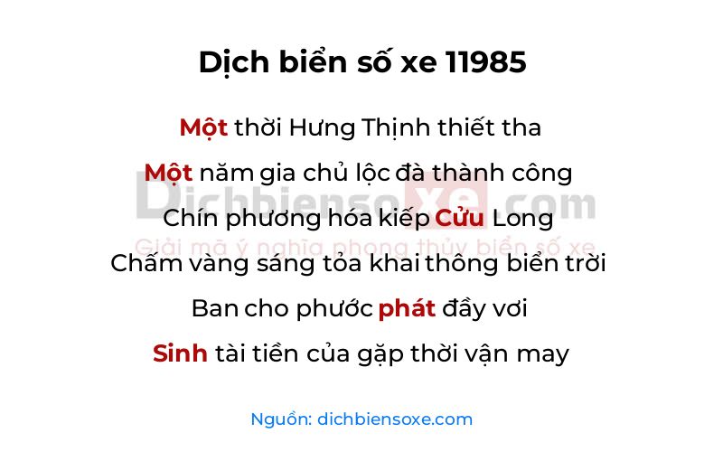 Dịch thơ biển số 11985