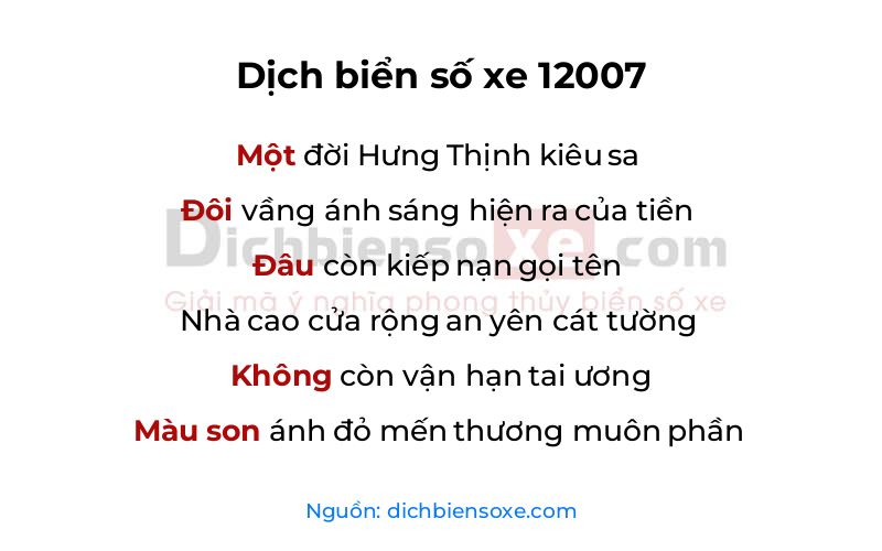 Dịch thơ biển số 12007