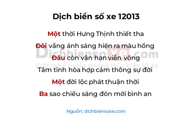 Dịch thơ biển số 12013