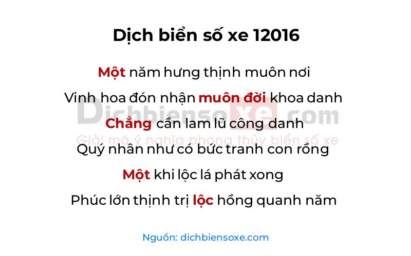 Dịch thơ biển số 12016