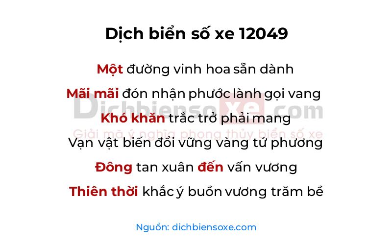 Dịch thơ biển số 12049