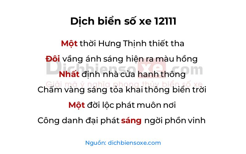 Dịch thơ biển số 12111