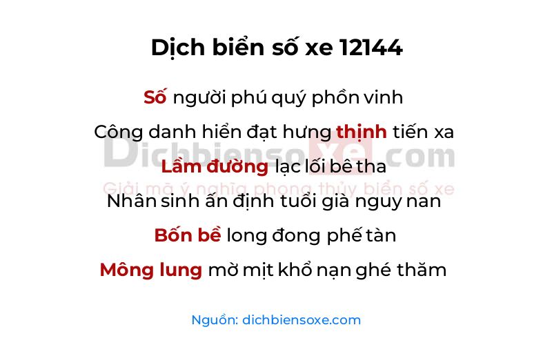Dịch thơ biển số 12144