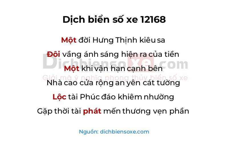 Dịch thơ biển số 12168