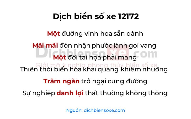 Dịch thơ biển số 12172