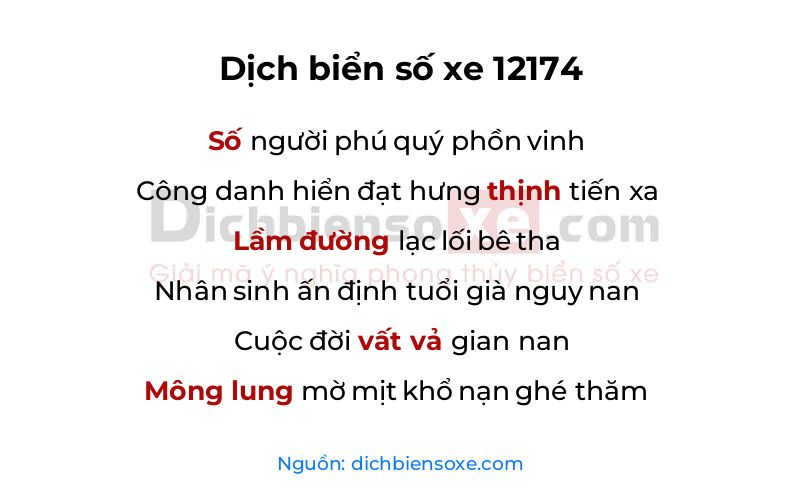 Dịch thơ biển số 12174