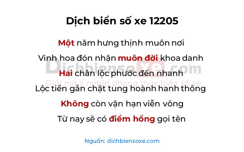 Dịch thơ biển số 12205
