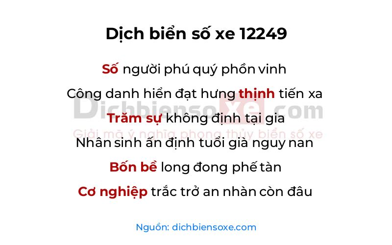 Dịch thơ biển số 12249