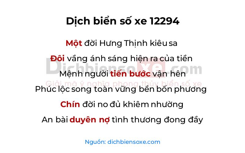 Dịch thơ biển số 12294