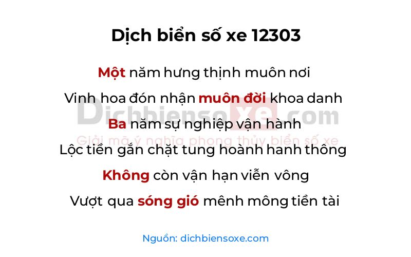 Dịch thơ biển số 12303