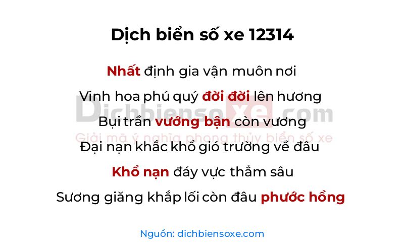 Dịch thơ biển số 12314
